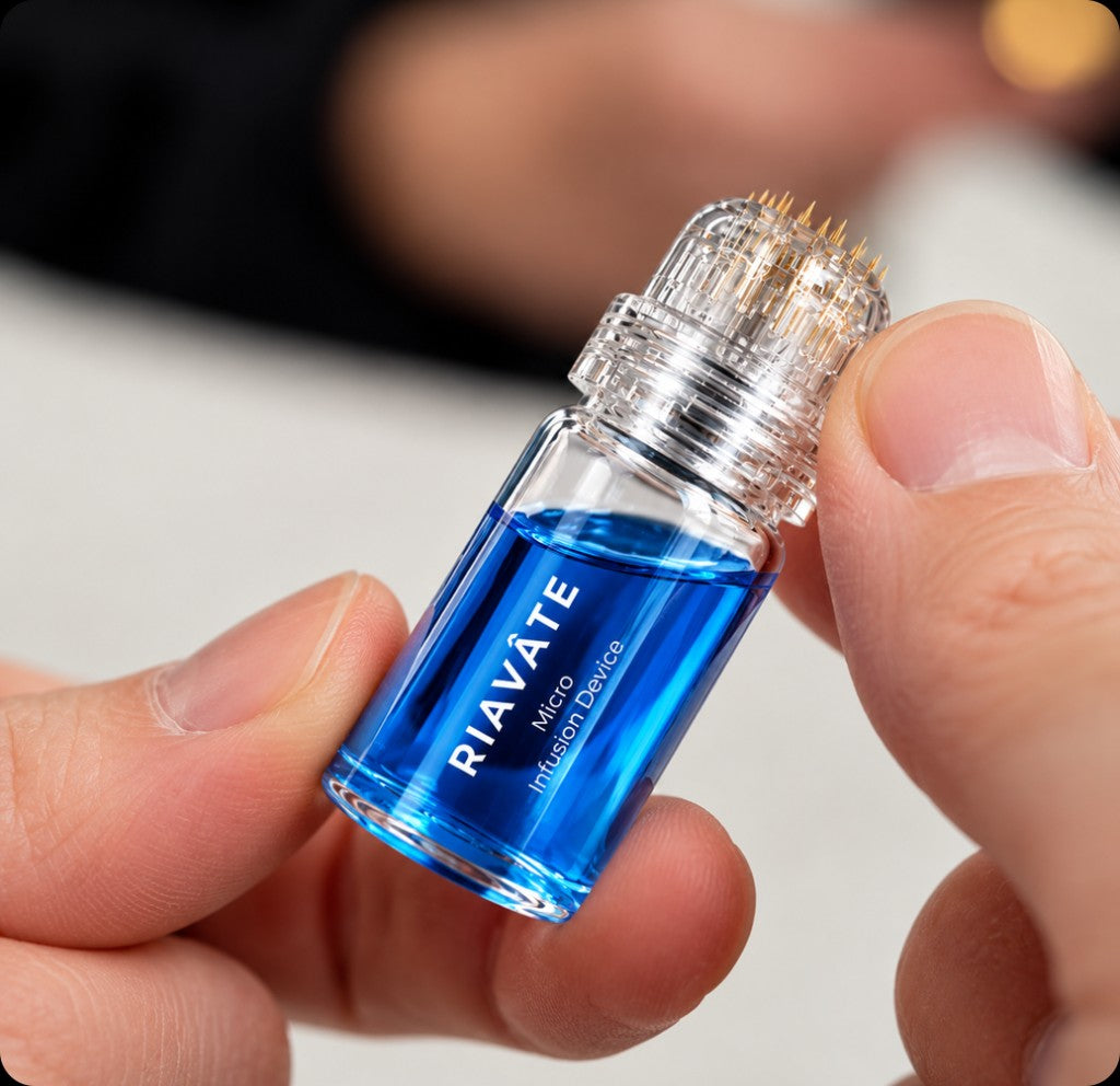Riavâte micro-infusion device held between two fingers